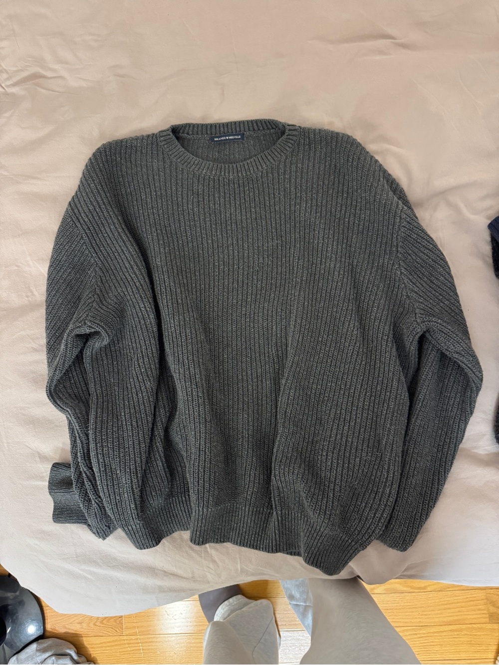 Brandy Melville Charcoal Ribbed Crewneck Sweater